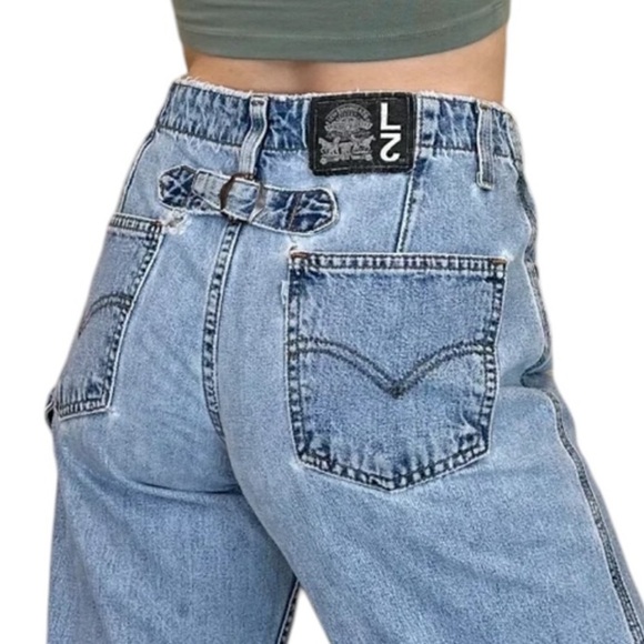 Y2K Levi's L2 Jeans 12 Wide Leg Skater Back Buckle Blue Tab High Rise - Picture 4 of 13
